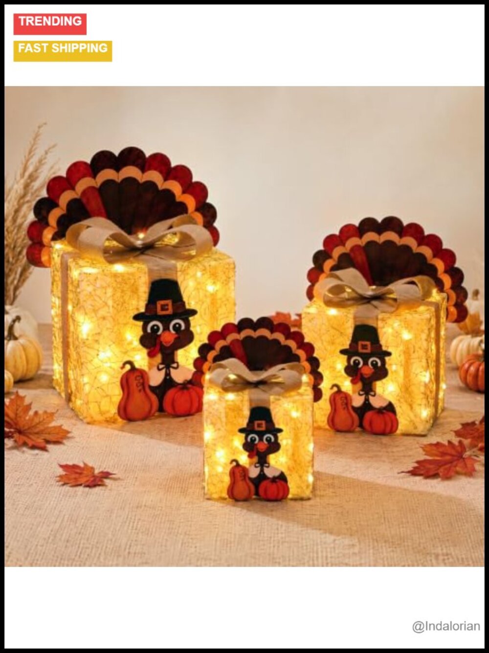 3 Pack Lighted Thanksgiving Turkey Gift Boxes DIY LED Fall Decor